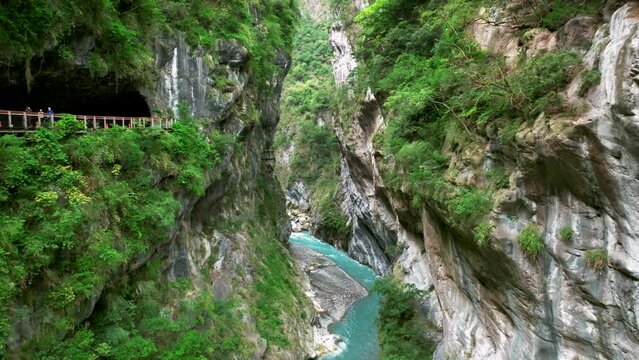 Aerial view of Yanzikou (Swallow Grotto) Trail and Liwu River gorge. Taroko National Park,Taiwan.