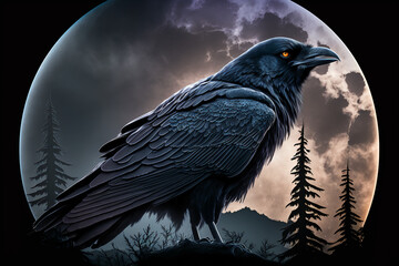 Raven, bird species wallpaper. Generative AI.