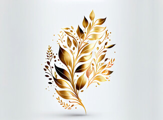 Herbal minimalist gold leaves on white background in minimalist vector style illustration made with generative AI