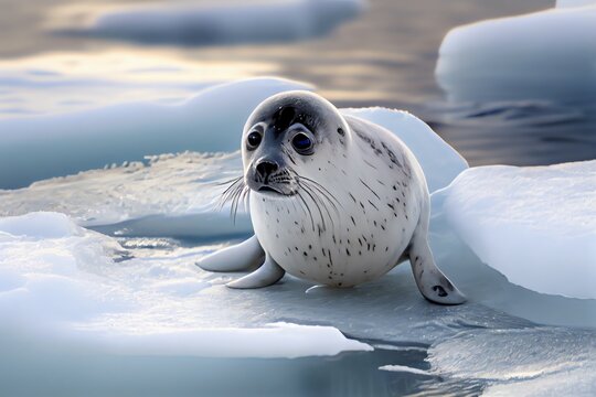 young Baikal seal on the ice of the lake, a species of earless seal that is unique to Lake Baikal in Siberia, Russia. d image. Generative AI