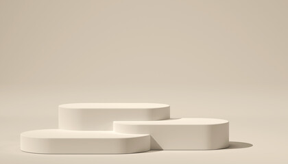 3D rendering, empty podium platform for product display on white background, decoration, interior view, pedestal display