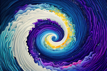 Twisted cosmic vortex abstract background, spiral celestial fanstasy starry galaxy wormhole swirl, imitation of watercolor painting created with Generative AI technology