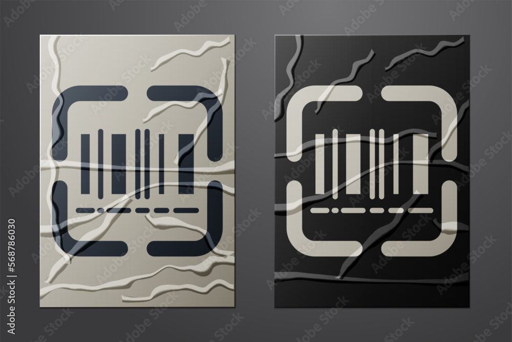 Poster white scanner scanning bar code icon isolated on crumpled paper background. barcode label sticker. i