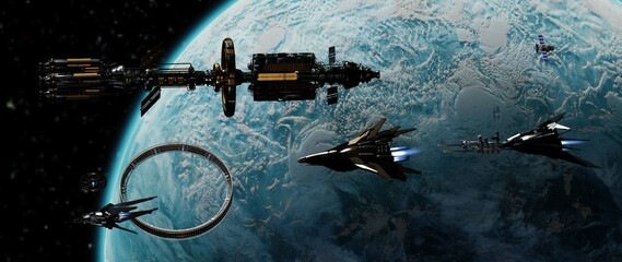 3D illustration of space travel in the future.