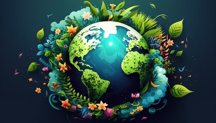 Naklejka premium Planet Earth day illustration with copy space generative ai