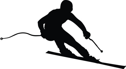 athlete skier super slalom skiing black silhouette - obrazy, fototapety, plakaty