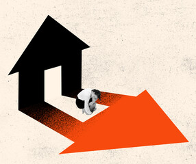 Loss at home. Conceptual art collage in minimalistic style about theme of resettlement, migration,...