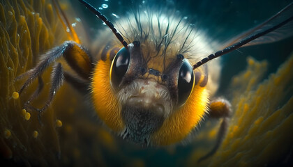 Illustration of a bee underwater, generative ai