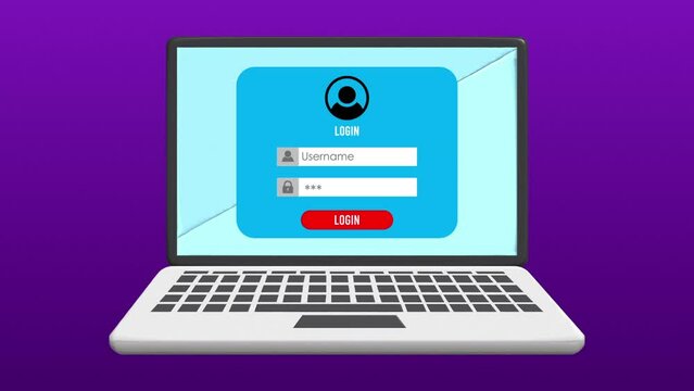 Login animation a username and password with laptop