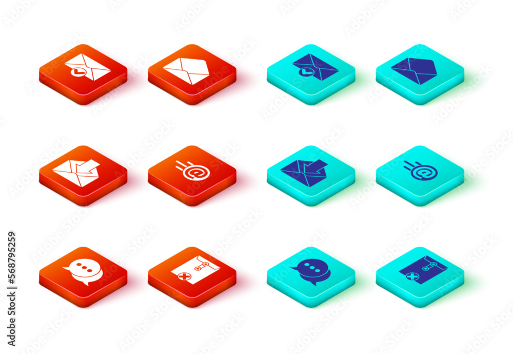 Poster set speech bubble chat, delete envelope, envelope, mail and e-mail, and check mark icon. vector