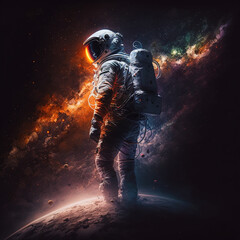 A stunning illustration of an astronaut in a suit exploring the depths of space, surrounded by magnificent breathtaking deep space imagery. Ai generated