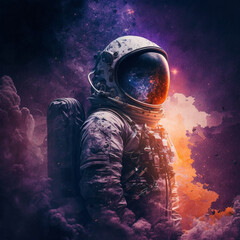 Fototapeta na wymiar A stunning illustration of an astronaut in a suit exploring the depths of space, surrounded by magnificent breathtaking deep space imagery. Ai generated