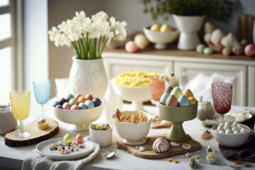 Fototapeta na wymiar Decorated Easter table. Ai generativ.