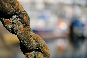 Rusty chain links in harbour