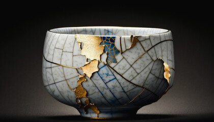Kintsugi Japanese Gold Repaired Porcelain Bowl