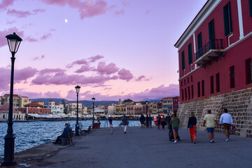 Obraz premium Sonnenuntergang am venezianischen Hafen von Chania, Kreta