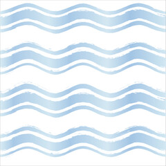 Seamless Wave Pattern, Hand drawn water sea vector background. Wavy beach print, curly grunge paint lines, watercolor illustration