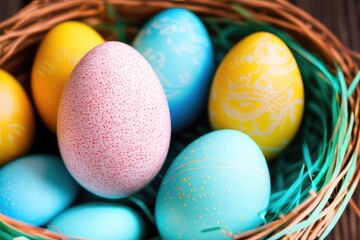 High-Resolution Image of Colorful Easter Eggs Background, Perfect for Adding a Festive Touch to any Design Project	