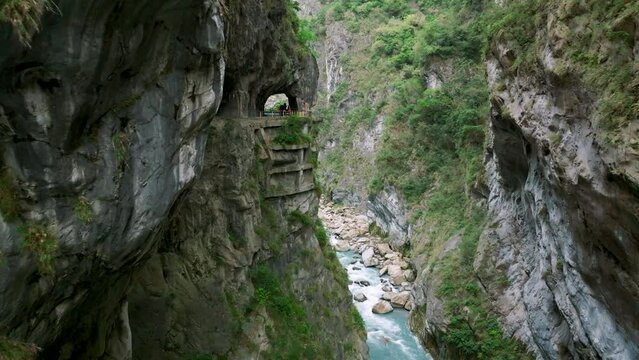 Aerial view of Yanzikou (Swallow Grotto) Trail and Liwu River gorge. Taroko National Park,Taiwan.