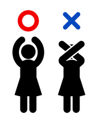 Obraz premium 両手で丸とノーサインを表すポーズの女性