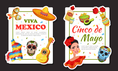 Ethnic Mexican Symbols Banner Design with Traditional Objects Vector Template