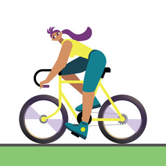 Fototapeta na wymiar flat female cartoon character riding a bike