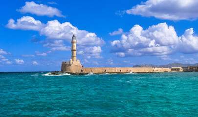 Leuchtturm am venezianischen Hafen von Chania, Kreta 