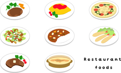 Illustrations of popular foods in restaurants