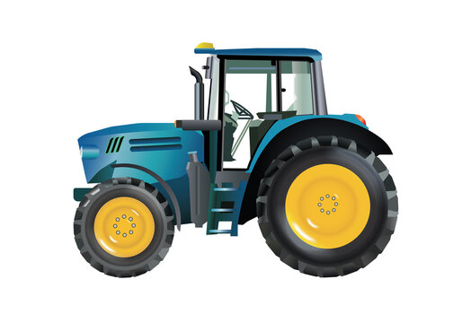 realistic illustration of a blue tractor isolated on white