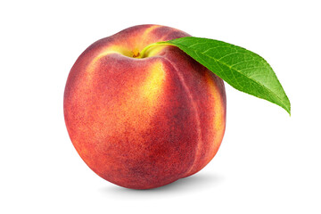 Fototapeta na wymiar Peach with leaf isolated on white background.