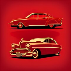 Plakat Vintage red retro car. Vector illustration - generative ai