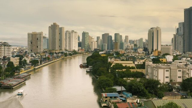 Residential district of Makati near the Pasig River. Aerial view