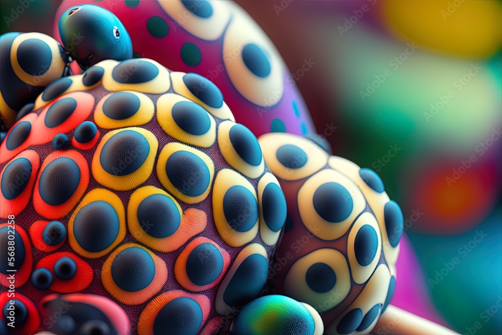 Aufkleber focus on a bright, five-spotted bug whose pattern is a little off. generative ai