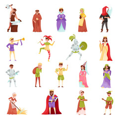 Middle Ages Century People Characters Big Vector Illustration Set