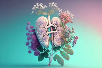 Beautiful color of floral blooming in the renal organ. Generative AI - obrazy, fototapety, plakaty
