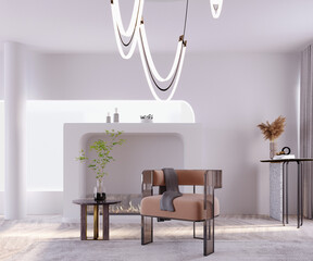3d rendering,3d illustration, Interior Scene and  Mockup,armchairs and walls decorate the room.