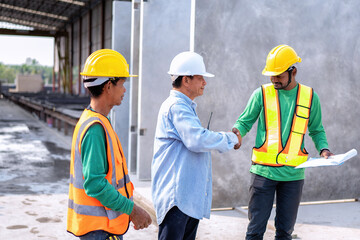 At building construction site supervisor check quality precast concrete panel before installation