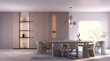 3d rendering,3d illustration, Interior Scene and  Mockup,dinning room in the mock up,white wall.