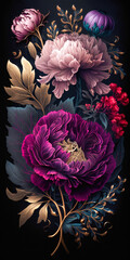 Peonies flowers in rich deep colors ,Baroque flowers, generative ai