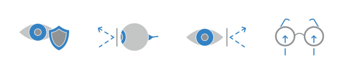 Blue light filter modern sketch icon set, eyesight protection concept, blue-ray protection glasses modern vector icons, eye vision device damage emblems, smartphone insomnia symbols isolated