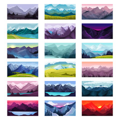 Mountain Landscape with Peak and Forest Scene Big Vector Set