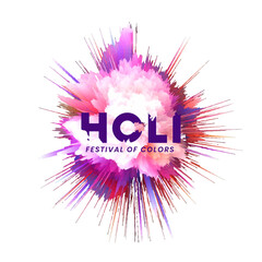 Happy Holi Indian festival celebration. Abstract dynamic colorful splash in white background.