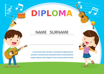 Certificate template with kids in the band