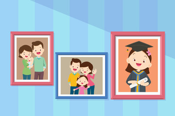 Graduation student girl growing Happy in photo frame with family