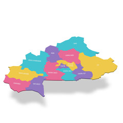 Obraz premium Burkina Faso political map of administrative divisions - regions. 3D colorful vector map with name labels.