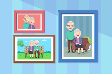 Grandmother and grandfather in photo frame with parent