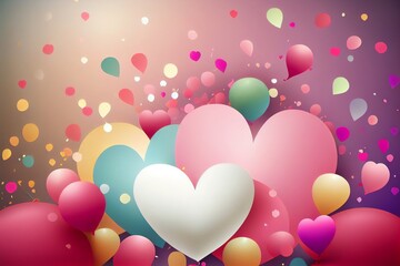 Beautiful abstract wallpaper, background with hearts, balloons, confetti, good for Valentines Day, Mothers day, celebration, party. Generative AI