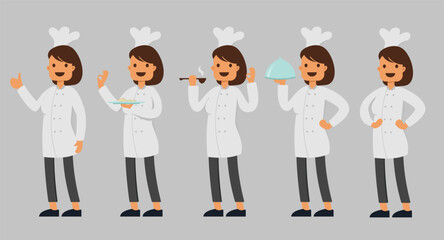 Set of chef with activity in cartoon character vector illustration