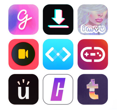 Set of new popular mobile apps icons: Gemsouls, Tik Watch, IMVU, Friends and others