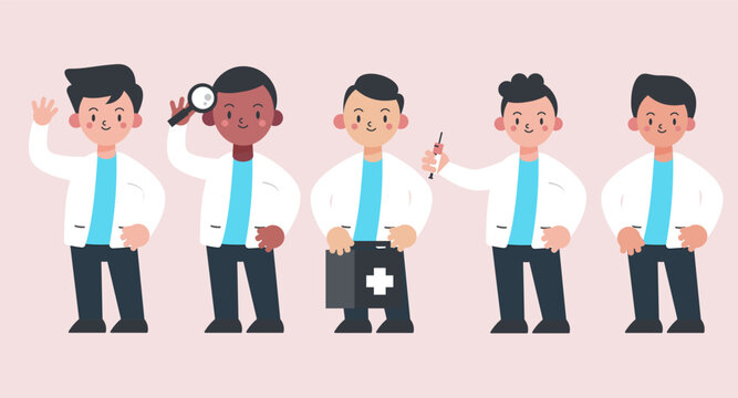 set of  Medical personnel in cartoon character with different actions vector illustration